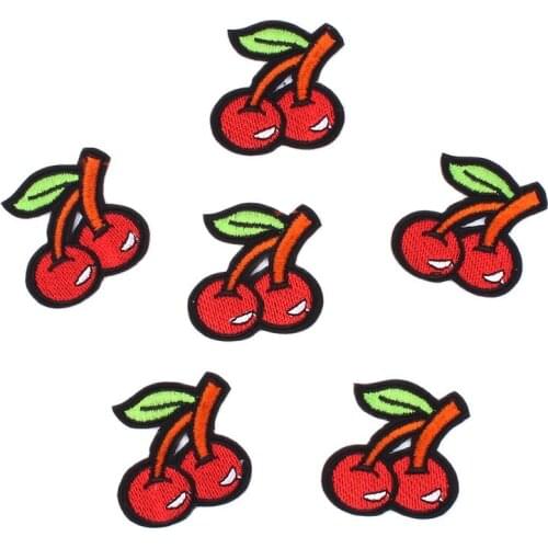 10pcs/lot Quality Embroidered Cherry Stickers DIY Clothing Appliques Iron On Patch Garment Motif Badge Clothing Jeans Patches