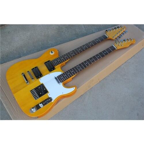 High quality double head 6 string plus 12 string electric guitar, wood natural color, classic body, cost delivery