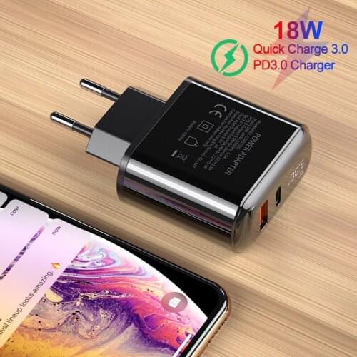 Cargador USB de carga rápida 3,0 PD de 18W para iphone, 12 pro, max, 11, Xiaomi, Huawei, Samsung, pantalla LED, QC 3,0, cargador