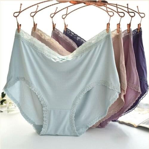 Women Cotton Panties Sexy Lace Bow Comfortable Soft Thin Modal Cotton Panties Plus Size Womens Cotton Briefs Big Size Underwear