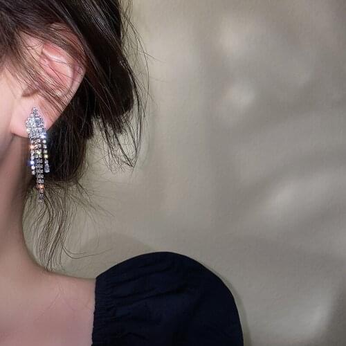 2021 New Small Zircon Inlaid Short Tassel Dangle Earrings for Women Shining Rhinestone Earrings Korean Fashion Jewelry