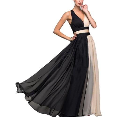 Womens Long Chiffon Lined V-neck Ball Gown Dress Backless Evening Party Club Wear Dresses