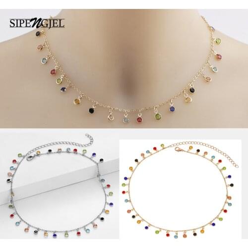 SIPENGJEL Bohemian Colorful Bead Crystal Stone Choker Necklace For Women Gold Metal Charm Necklace For Women Jewelry