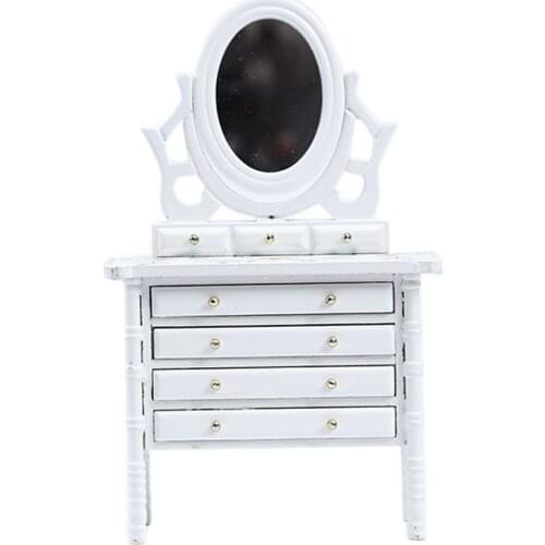 1:12 Dollhouse Miniature Wooden Makeup Dressing Table with Mirror Drawer Bedroom Furniture Pretend Furniture