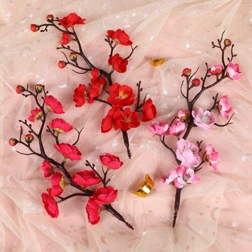 1pc Silk Plum Blossom Cake Topper Artificial Flowers Plastic Branch for Birthday Party Decoration Dessert Cake Decor Supplies