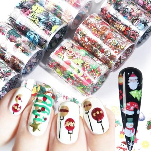 10pc Christmas New Year Nail Art Transfer Foil Sticker Set Holographic Starry Paper Adhesive Decal Decoration Accessories GL1036