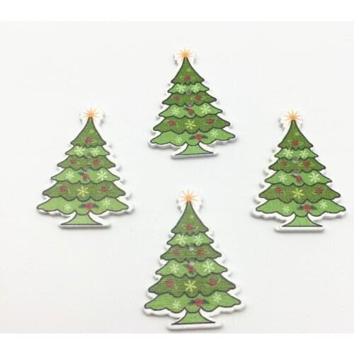 100pcs 36x25mm Wood Green Christmas Tree Buttons Sewing Clothese 2 Holes Accessories For Scrapbooking Embellishments DIY Xmas