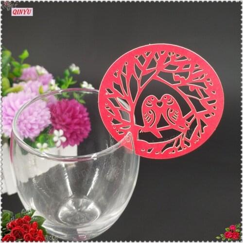 100pcs Paradise bird Shape Wine Glass Card Fashion Place Name Card Wedding Party Red wine card Home Decoration 5zsh846