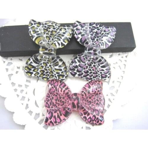 15pcs/lot DIY resin cabochons accessories flat back resin leopard print bow 55*40mm