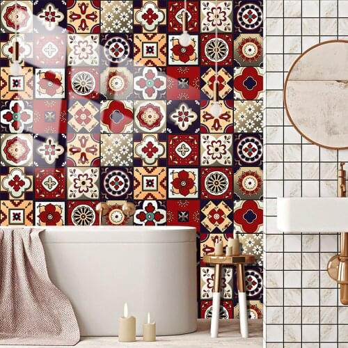 16pcs/set Colorful Mandala Tiles Sticker Kitchen Bathroom Tables Home Decor Peel & Stick Oil-proof Ceramics PVC Art Wallpaper