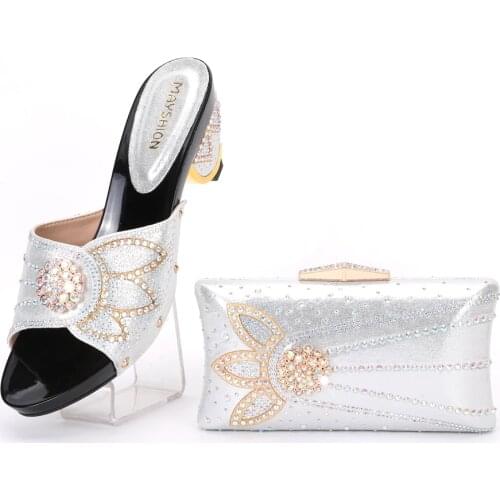 2021 Italian design Africa and Nigeria high-heeled party crystal rhinestone wedding lady shoes and hand-held straddle dinner bag