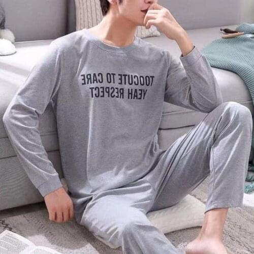 2021 Spring New Men Pajamas Sets Casual Long Sleeve O Neck Thin loose Pajamas For Men Printed Sleepwear Suit Homewear