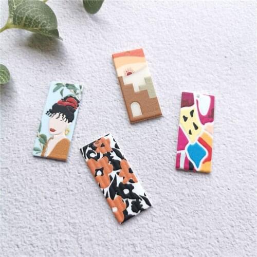 2021Spring style 30pcs/lot Relief effect color pattern print geometry rectangle shape acrylic beads diy jewelry accessory