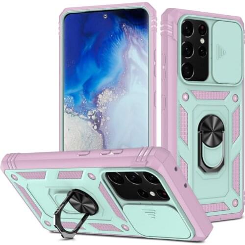 Armor Case For Samsung Galaxy S21 Ultra S20 FE A02S A12 A32 A52 A51 Shockproof Slide Camera Lens Protection Magnetic Phone Cover