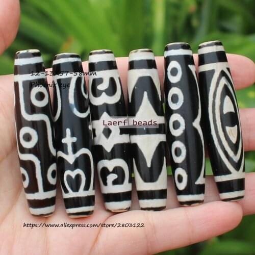 1Piece, 12-13X57-58mm Natural Material Tibet Dzi Agate beads,Many pattern ,Lucky Symbol,Powerful Amulet