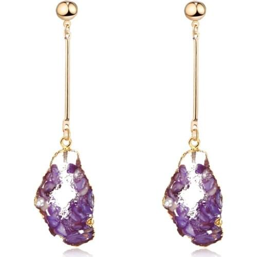 Dayoff Europe Boho Resin Hollow Long Earrings Women Jewelry Handmade Irrgular Transparent Eardrop Gold Long Dangle Earrings E524