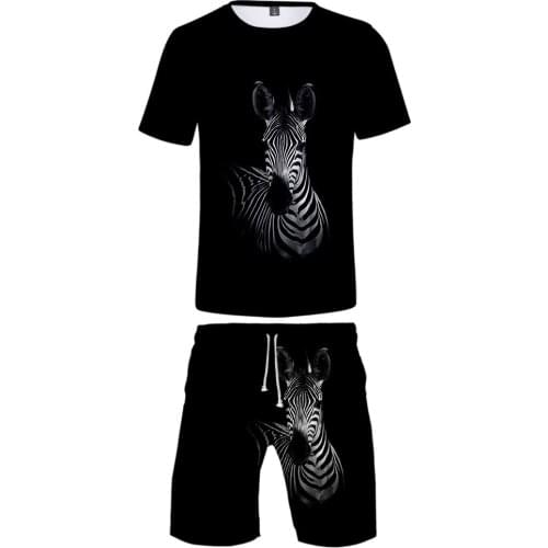New Black 3D Zebra Kids Two-piece Sets Casual Boys Girls Popular Animal T shirt+shorts Summer Mens /Boys Cool Suits
