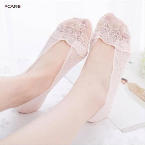 Fcare 10PCS=5 pairs Lace Low ut Sock Slippers For Girls Female Invisible Silicone non-slip Antiskid short summer socks