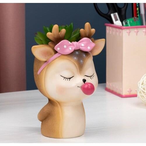 Cartoon Deer Figurine Succulent Plant Flower Pot Home Desktop Planter Vase Creative Design Succulent Pot Home Decor Flower Pots