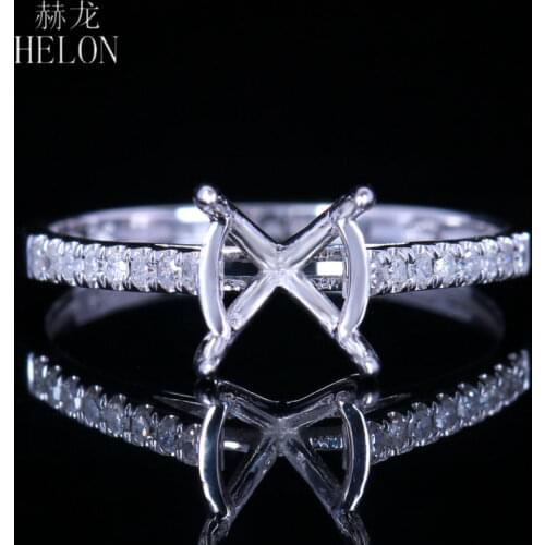 HELON 7-8mm Round Solid 10K White Pave Natural Diamond Women Trendy Exquisite Jewelry Engagement Wedding Semi Mount Ring Setting