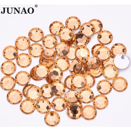 JUNAO 3 6 8 10 mm Light Peach Round Acrylic Rhinestones Glue on Nail Crystal Stones Flat Back Strass for Clothes Jewelry Crafts