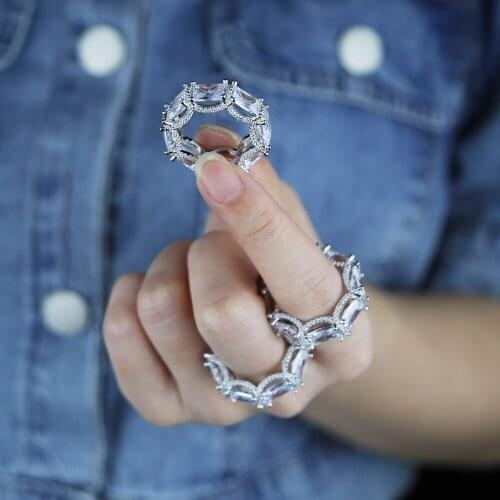 New Fashion Stackable Square CZ Zirconia Paved Finger Rings For Women High Quality Wedding Engagement Band ring Jewelry Gift