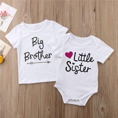 Sleeve Letters Rompers Bodysuit Big Brother Casual T-shirt Tops Kids Boys Clothing Family Matching Kids Baby Little Sister Short