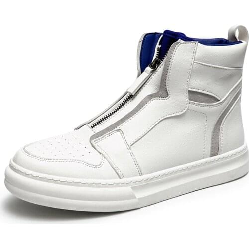 Korean style mens casual platform boots streetwear flats white shoes genuine leather boot handsome ankle botas masculinas zapato