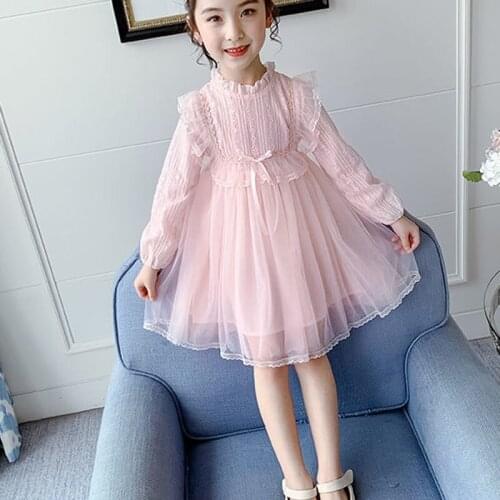 Summer Fashion Beautiful Child Dress Solid Color O-Neck Long Sleeve Ruffles Casual Holiday Child Dress 2021 New
