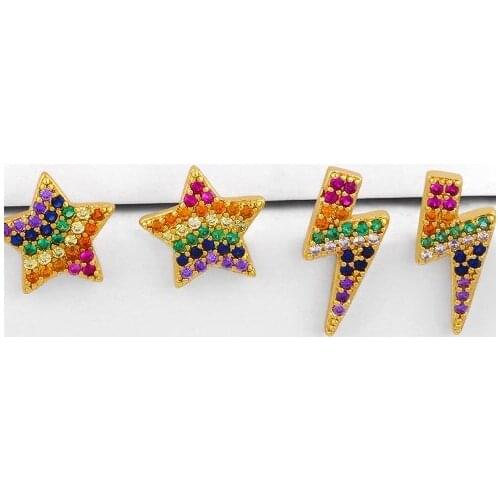 Lightning multicolor Brass micro pave cz zircon cubic zirconia drop Hoop Earrings copper gold plated crystal studs eyh3