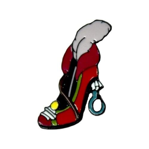 Fashion new cartoon red feather hooked high-heeled shoes enamel brooch Christmas fun badge jewelry friend jewelry gift
