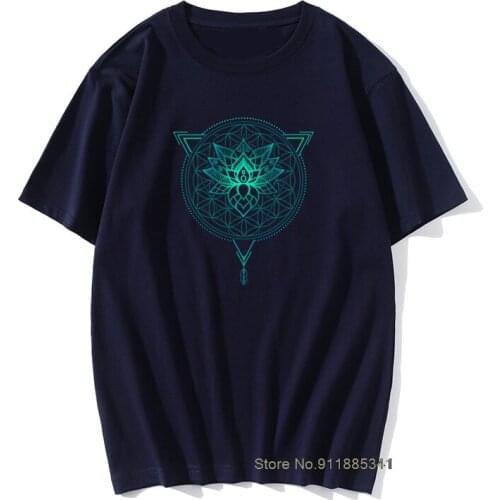 Men Tops Tees Mens Tshirt Guys T Shirts Cotton Tops Tees Lotus Flower of Life Mandala in Geometric Triangle T-shirts Funnyping