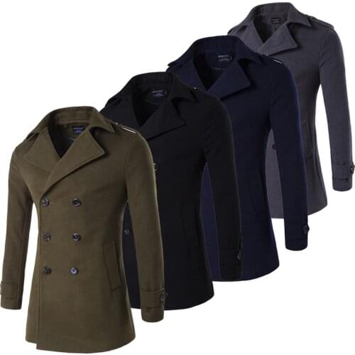 Army Green Grey Navy Black Male Pea Coat Men Double Breasted Military Winter Trench Coat Long Peacoat Men Plus Size 4XL