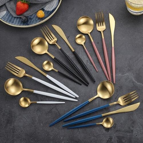 ONEUP 4pcs/set Dinner Set Cutlery European Stainless Steel Tableware Knives Forks Spoons Home Party Kitchen Decoration