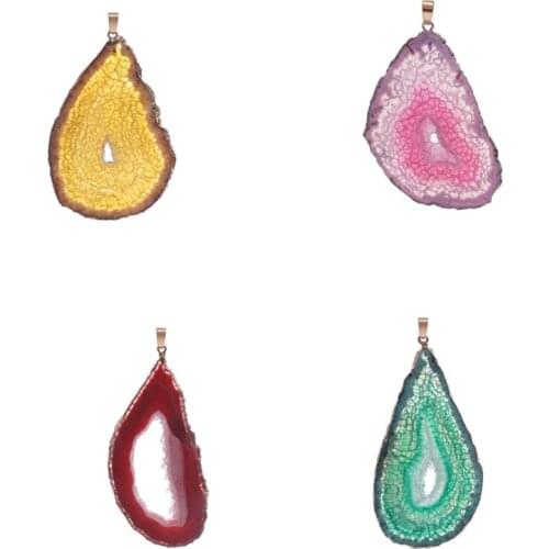 Uniqe Irregular Slice Stone Natural Onyx Charms Pendants Gold Plating Crystal Agat Pendant DIY Fit Necklaces Jewelry Findings