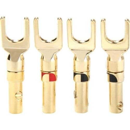Newest 4pcs Spade Speaker Connectors Audio Screw Y Fork Connector Audio Terminals Gold Plated Banana Jack Adapter