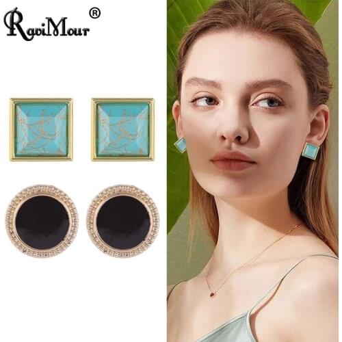 Simple Geometric Black Stud Earrings For Women Fashion Jewelry Vintage Blue Marble Printing Gold Earing Set Party Aretes Mujer