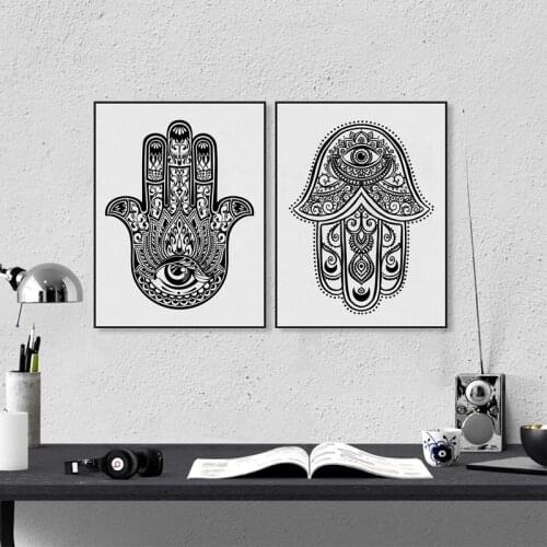 Hand Drawn Ornate Amulet Hamsa Hand Of Fatima Art Print Wall Picture , Hamsa Hand Canvas Painting Poster Arab Home Decor