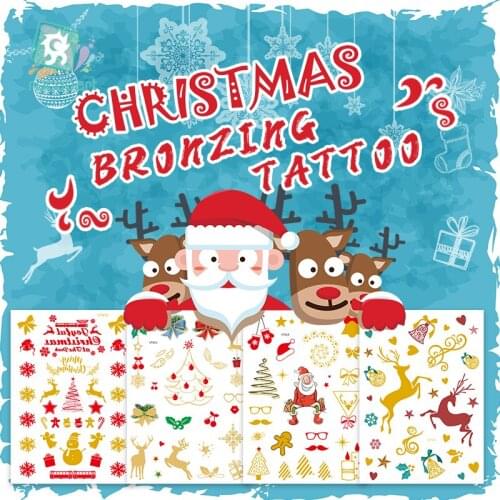 Rocooart Christmas Series Tattoo For Kids Gold Body Temporary Tattoo Waterproof Makeup Children Party Flash Tattoo Stickers