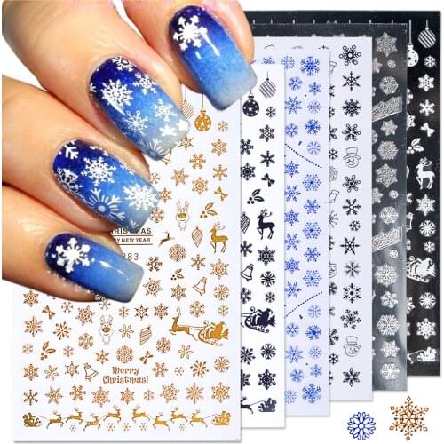 2pcs Christmas Nail Stickers Decals Snow Flakes Xmas Wraps Snowman Winter Nail Art Decorations Manicure Tools Sliders F281-284