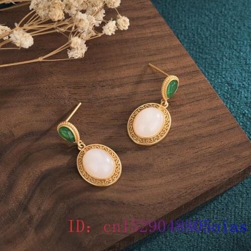White Jade Water drop Ear Studs Earrings Crystal Charm Jewelry Chalcedony Natural Gemstone Fashion 925 Silver Women Gifts