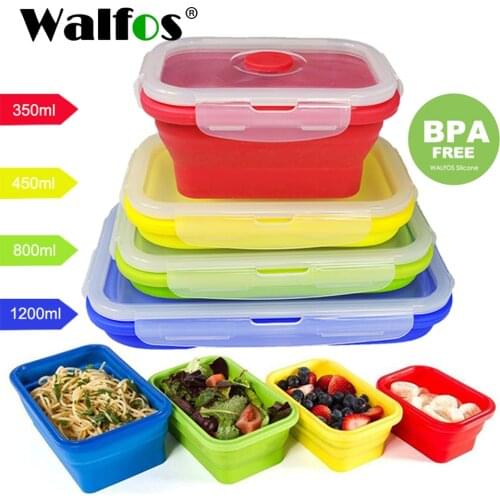 WALFOS Folding Silicone Lunch Box Food Storage Container Kitchen Microwave Tableware Portable Household Outdoor Food Box