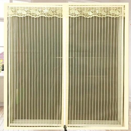 Light Yellow Stripes Window Zipper Opening Mesh Home Bedroom Kitchen Bathroom Toliet Screen Yarn Fly Anti-Mosquito Net Curtain