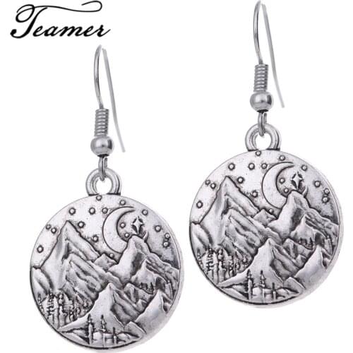 Teamer Silver Color Jewelry New Arrival Starry Night Moon Mountain Pattern Earrings Round Drop Earring EH111288