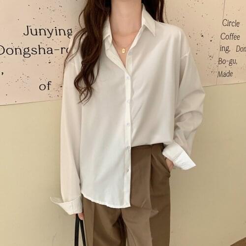 WKOUD 2021 Fall Casual Loose Womens Solid Shirts Long Sleeve Single-breasted Oversized Female Irregular Blouses Tops T025