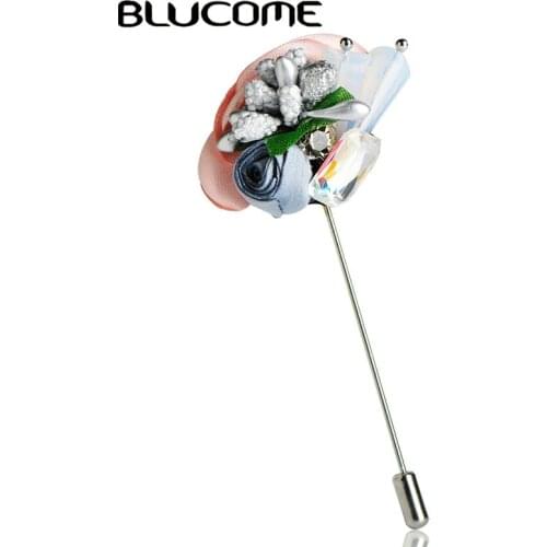 Blucome Fashion Nylon Rose Flower Shape Lapel Pins Women Girls Brooches Suit Shoulder Accessories Wedding Dress Jewelry Buckles
