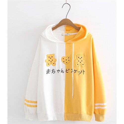 Merry Pretty 2020 Women Kawaii Hooded Hoodie Japanese Sweet Bear Embroidery Sweatshirt Teens Girl Harajuku Cute Yellow Pullovers