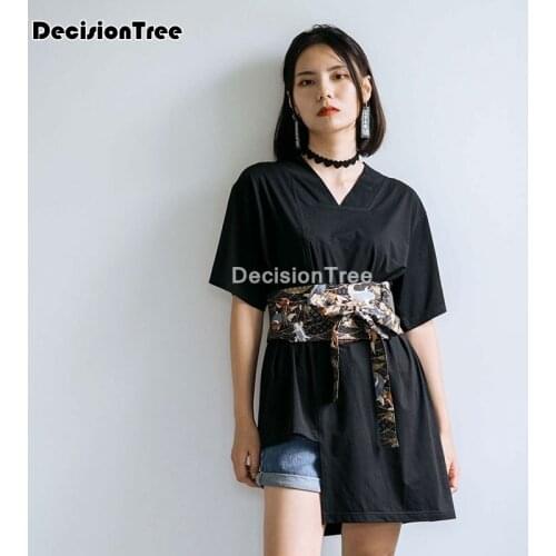 2021 asian japanese kimono dress for women crane belt traditional ethnic black v neck dress set yukata streetwear kimono dress