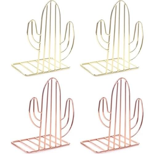 2PCS/Pair Creative Cactus Shaped Metal Bookends Book Support Stand Desk Organizer Storage Holder Shelf