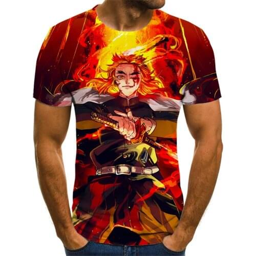 2021 Demon Slayer Anime 3D Printing Mens Fun T-shirt Comics Kimetsu No Yaiba Tops Childrens T-shirt Summer Men
